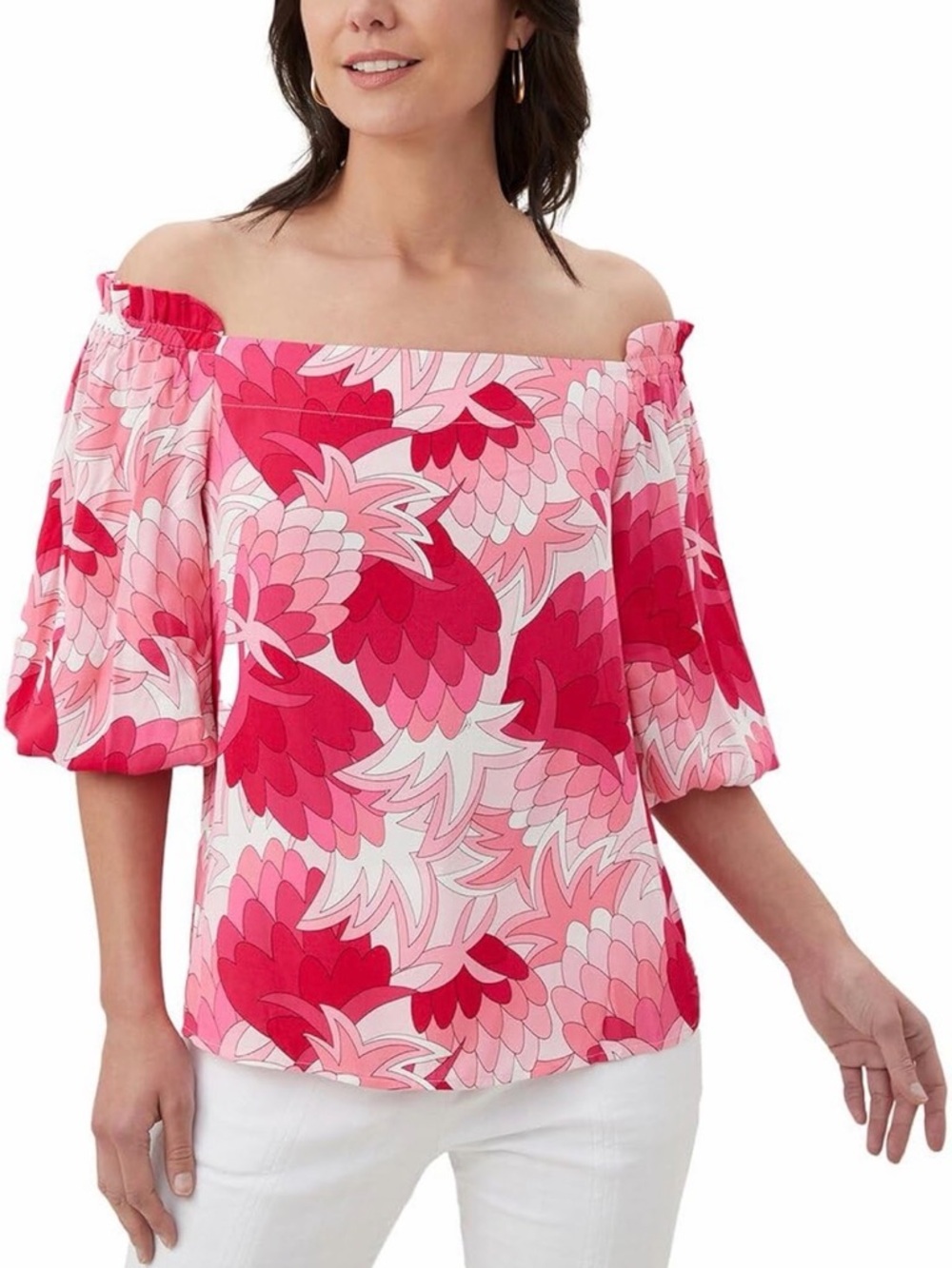 NWT Trina Turk Pink Floral Off-Shoulder Blouse Sz L